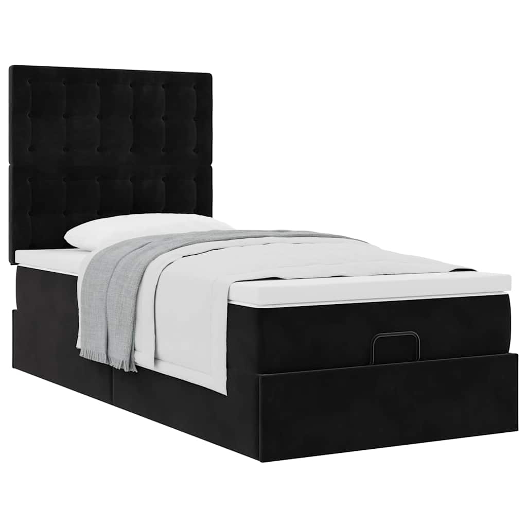 Cadre de lit ottoman avec matelas noir 100x200cm velours - XIOS