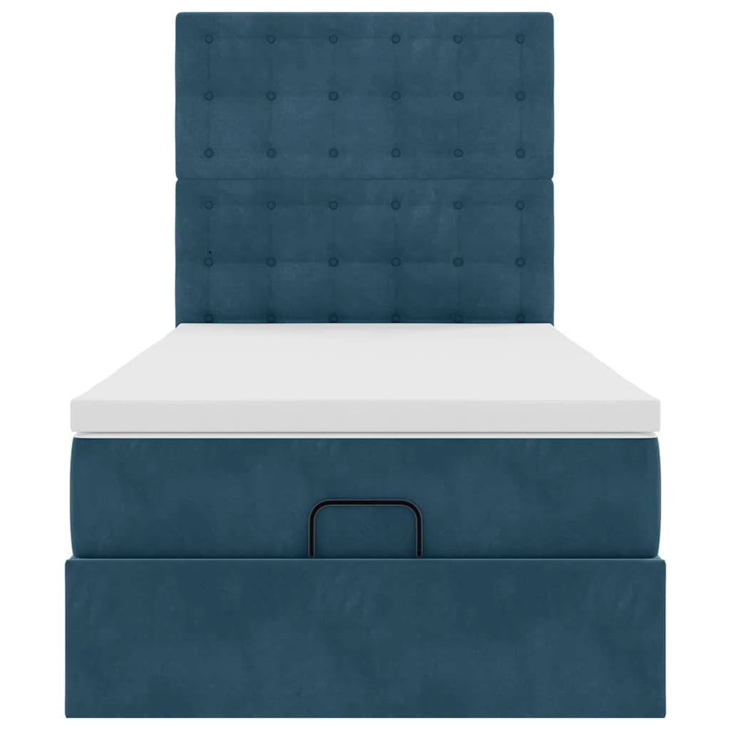 Cadre de lit ottoman avec matelas bleu foncé 100x200 cm velours - XIOS