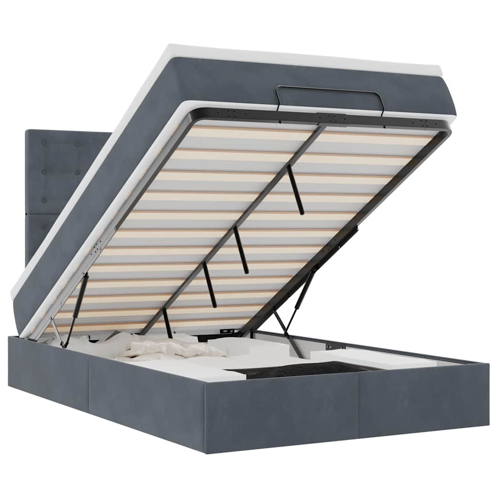 Cadre de lit ottoman avec matelas gris foncé 120x190 cm velours - XIOS