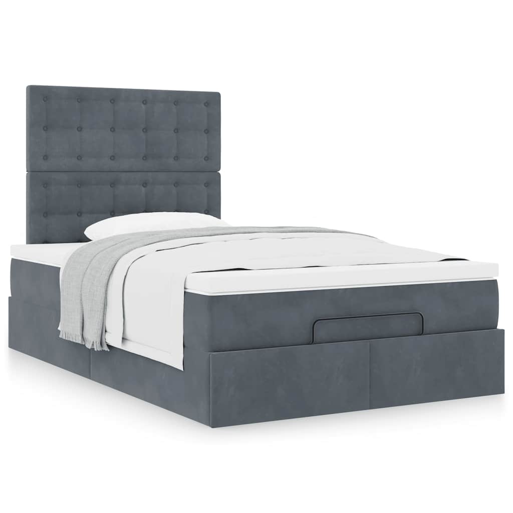 Cadre de lit ottoman avec matelas gris foncé 120x190 cm velours - XIOS