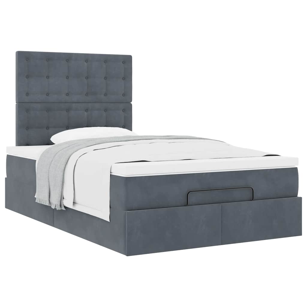 Cadre de lit ottoman avec matelas gris foncé 120x190 cm velours - XIOS