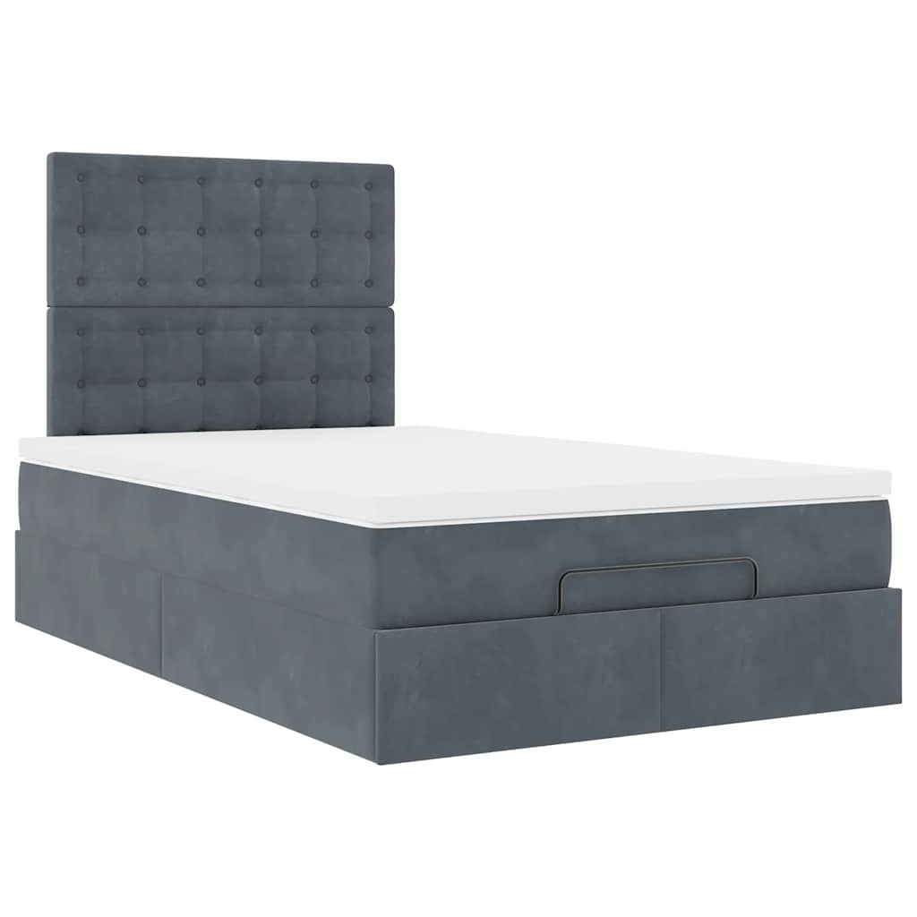 Cadre de lit ottoman avec matelas gris foncé 120x190 cm velours - XIOS