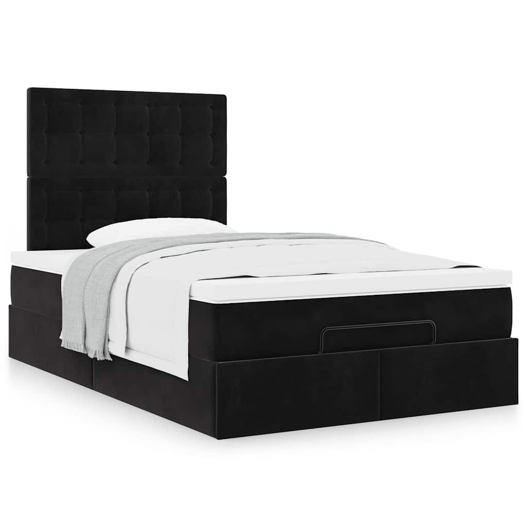 Cadre de lit ottoman avec matelas noir 120x190 cm velours - XIOS