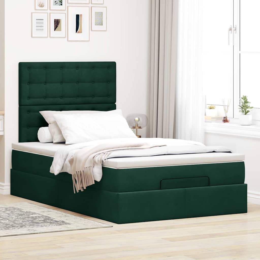 Cadre de lit ottoman avec matelas vert foncé 120x190 cm velours - XIOS