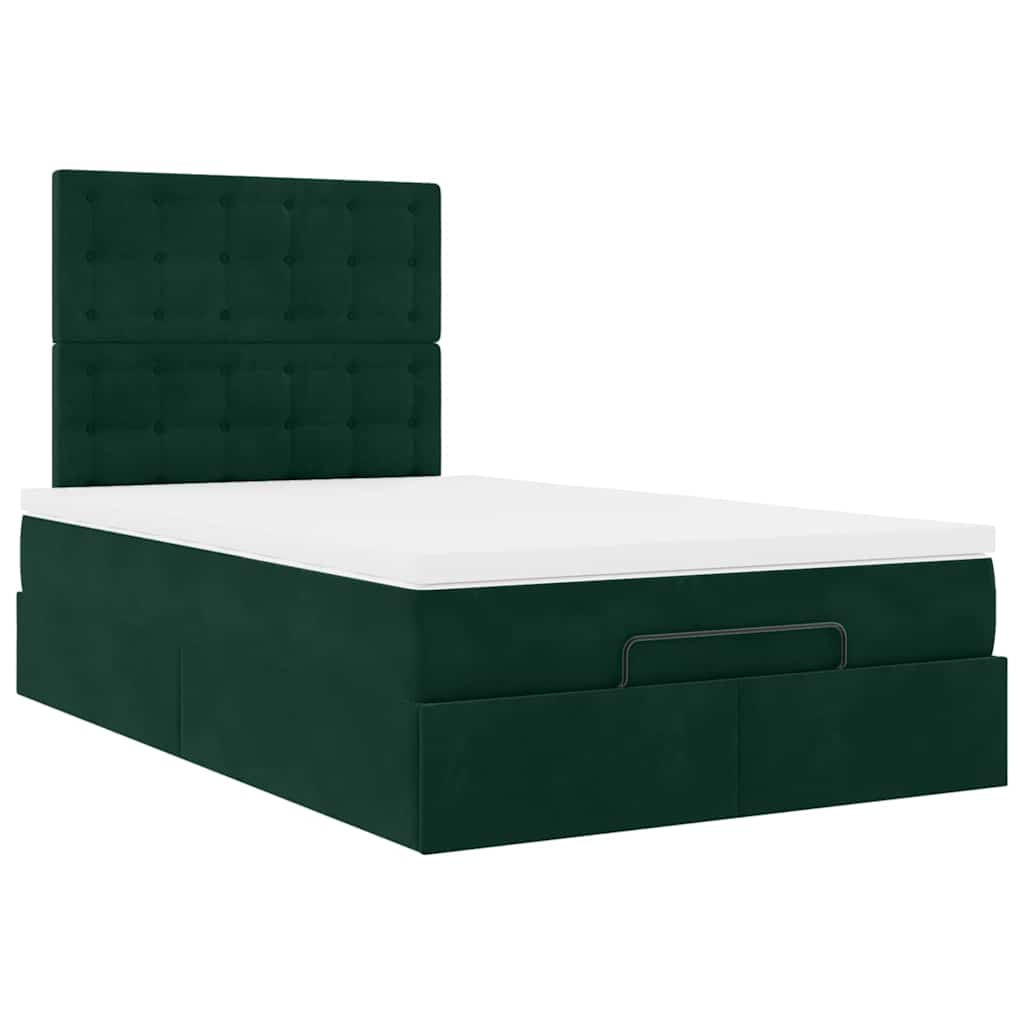 Cadre de lit ottoman avec matelas vert foncé 120x190 cm velours - XIOS
