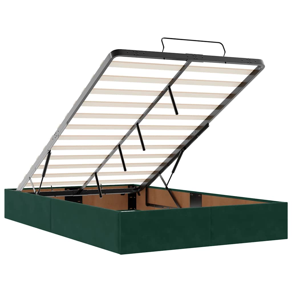Cadre de lit ottoman avec matelas vert foncé 120x190 cm velours - XIOS