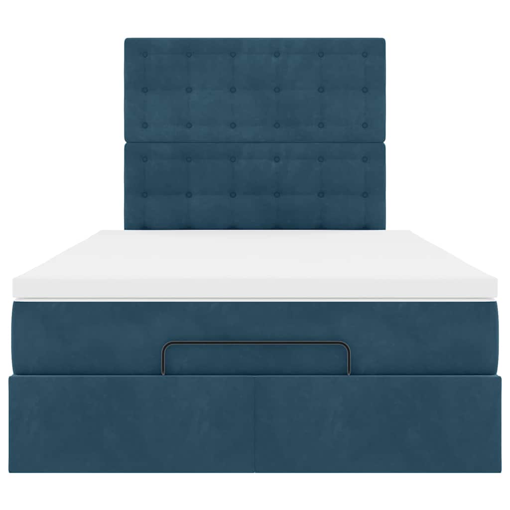 Cadre de lit ottoman avec matelas bleu foncé 120x190 cm velours - XIOS