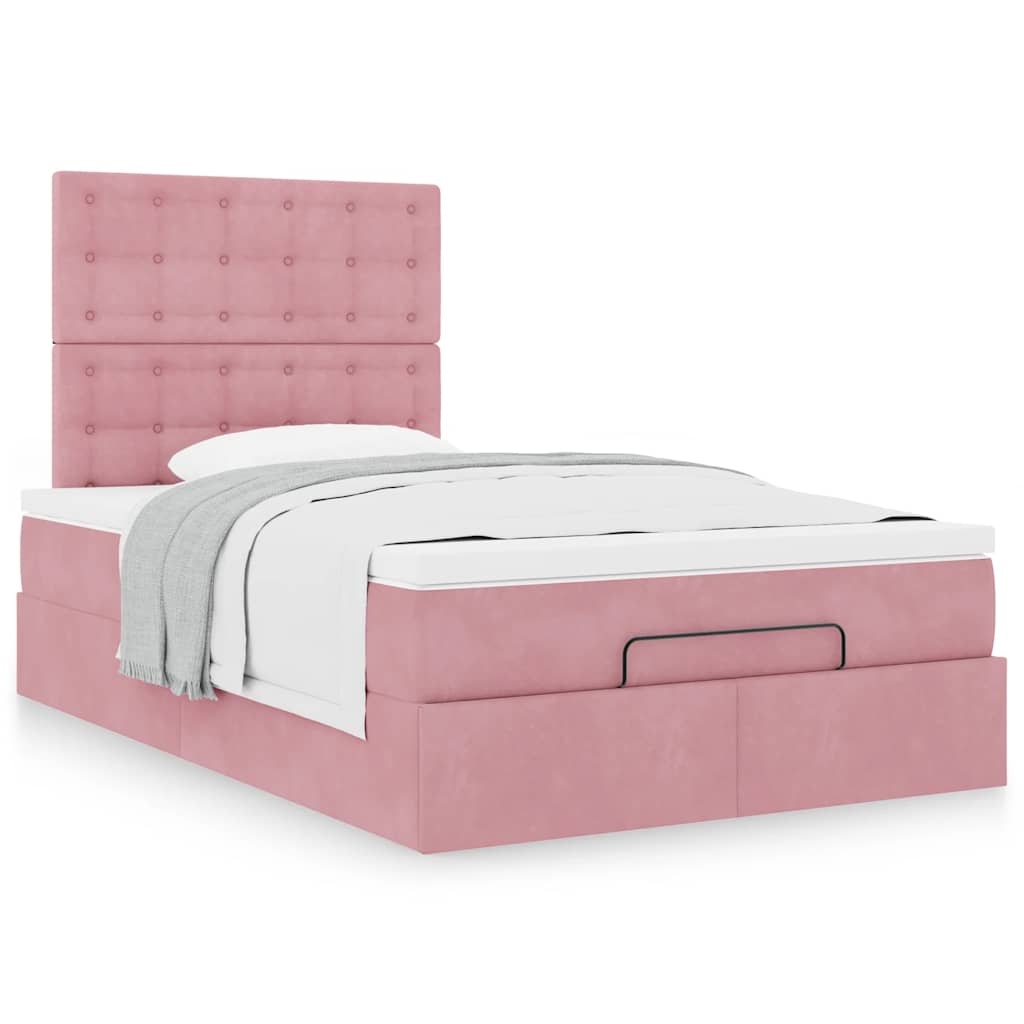Cadre de lit ottoman avec matelas rose 120x190 cm velours - XIOS
