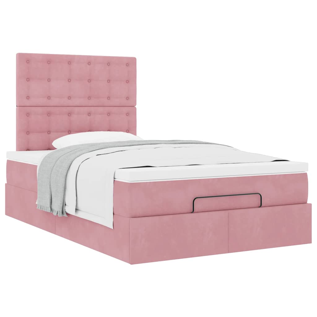 Cadre de lit ottoman avec matelas rose 120x190 cm velours - XIOS