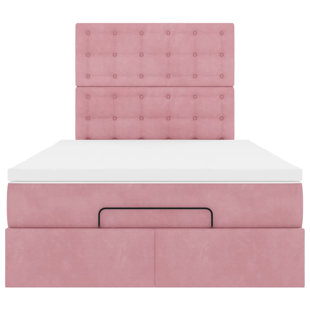 Cadre de lit ottoman avec matelas rose 120x190 cm velours - XIOS