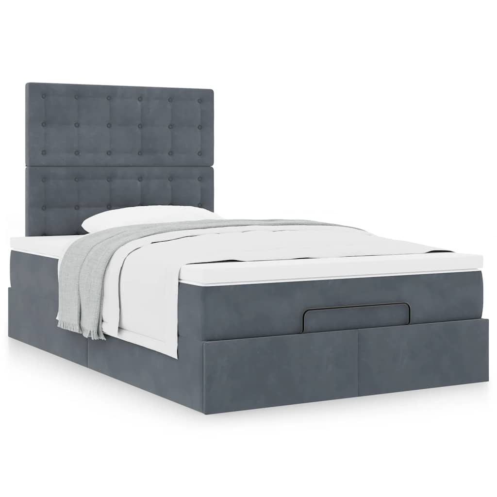Cadre de lit ottoman et matelas gris foncé 120x200 cm velours - XIOS