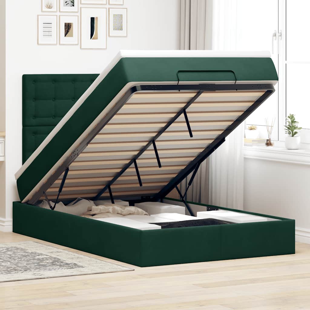Cadre de lit ottoman avec matelas vert foncé 120x200 cm velours - XIOS