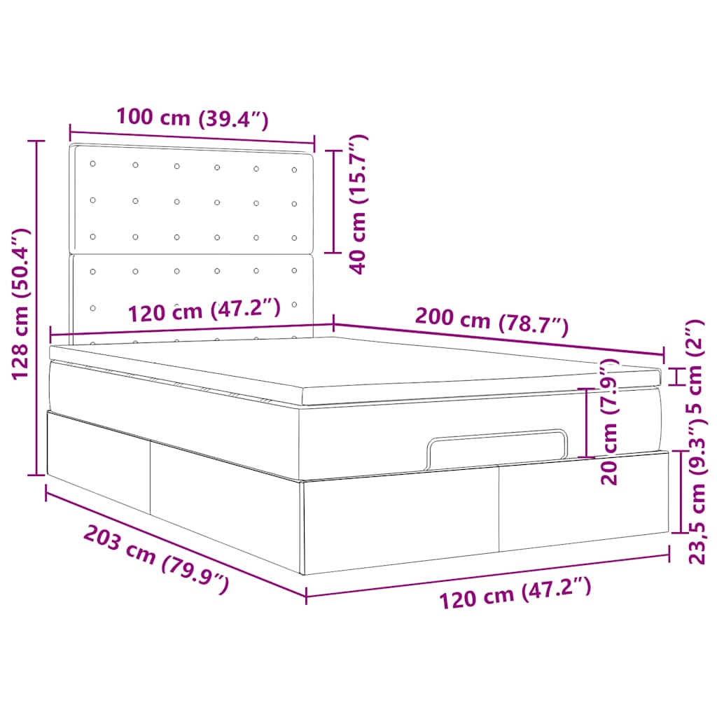 Cadre de lit ottoman avec matelas rose 120x200 cm velours