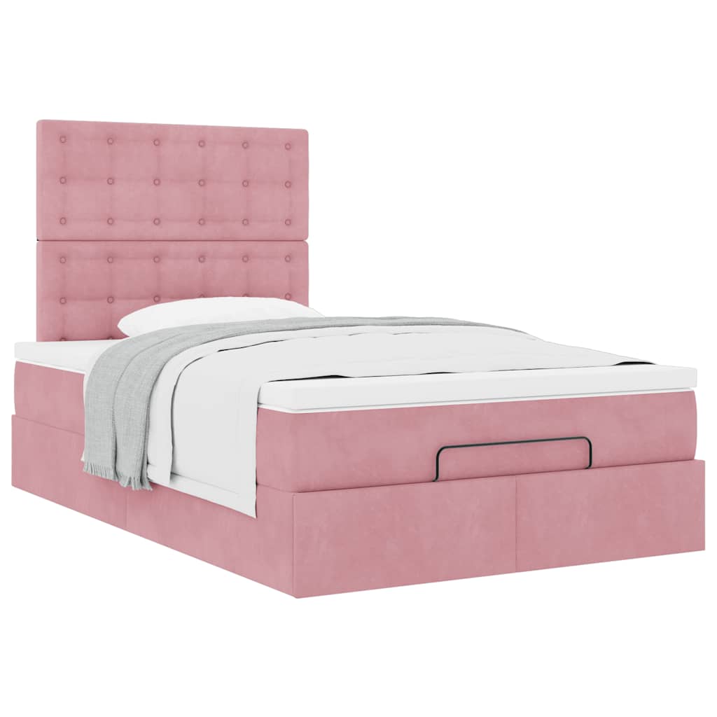 Cadre de lit ottoman avec matelas rose 120x200 cm velours - XIOS