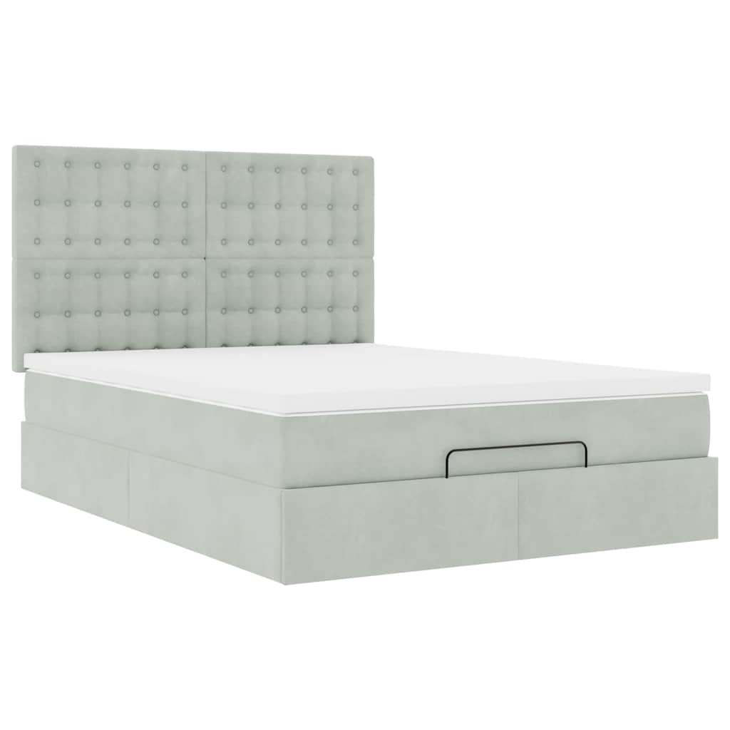 Cadre de lit ottoman et matelas gris clair 140x190 velours - XIOS