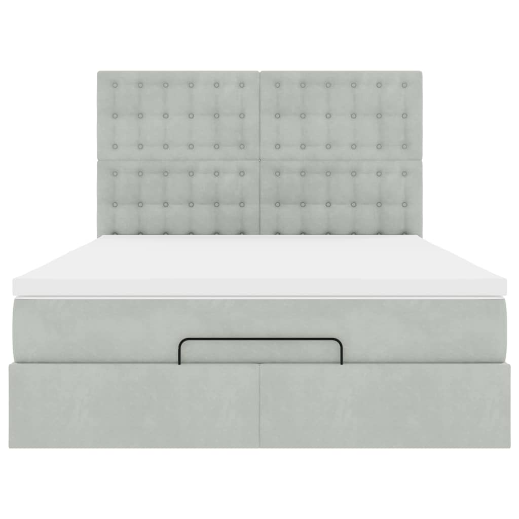 Cadre de lit ottoman et matelas gris clair 140x190 velours - XIOS