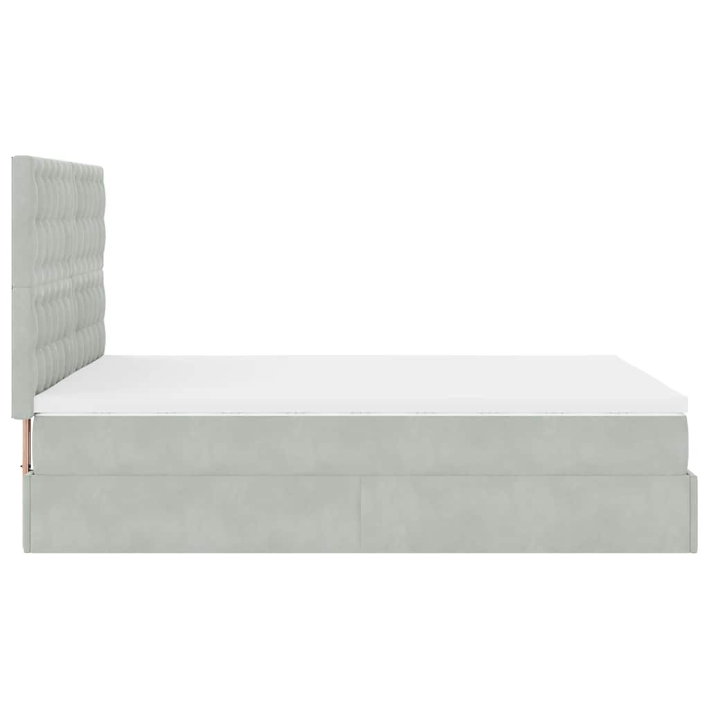 Cadre de lit ottoman et matelas gris clair 140x190 velours - XIOS