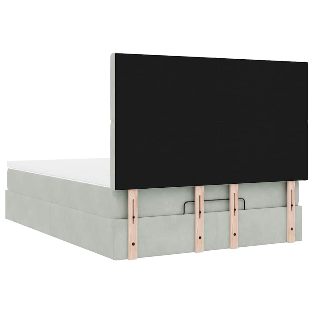 Cadre de lit ottoman et matelas gris clair 140x190 velours - XIOS