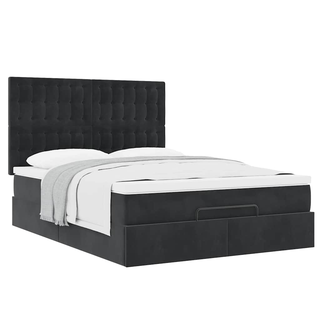 Cadre de lit ottoman avec matelas noir 140x190 cm velours - XIOS