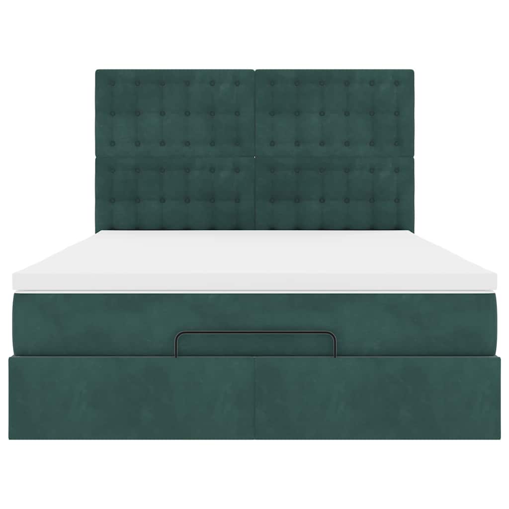 Cadre de lit ottoman avec matelas vert foncé 140x190 cm velours - XIOS