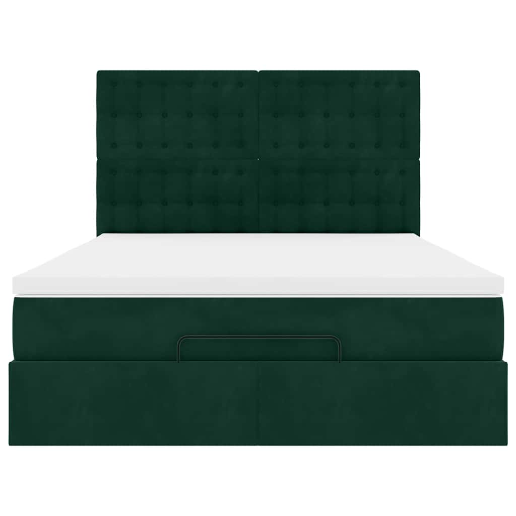 Cadre de lit ottoman avec matelas vert foncé 140x190 cm velours - XIOS
