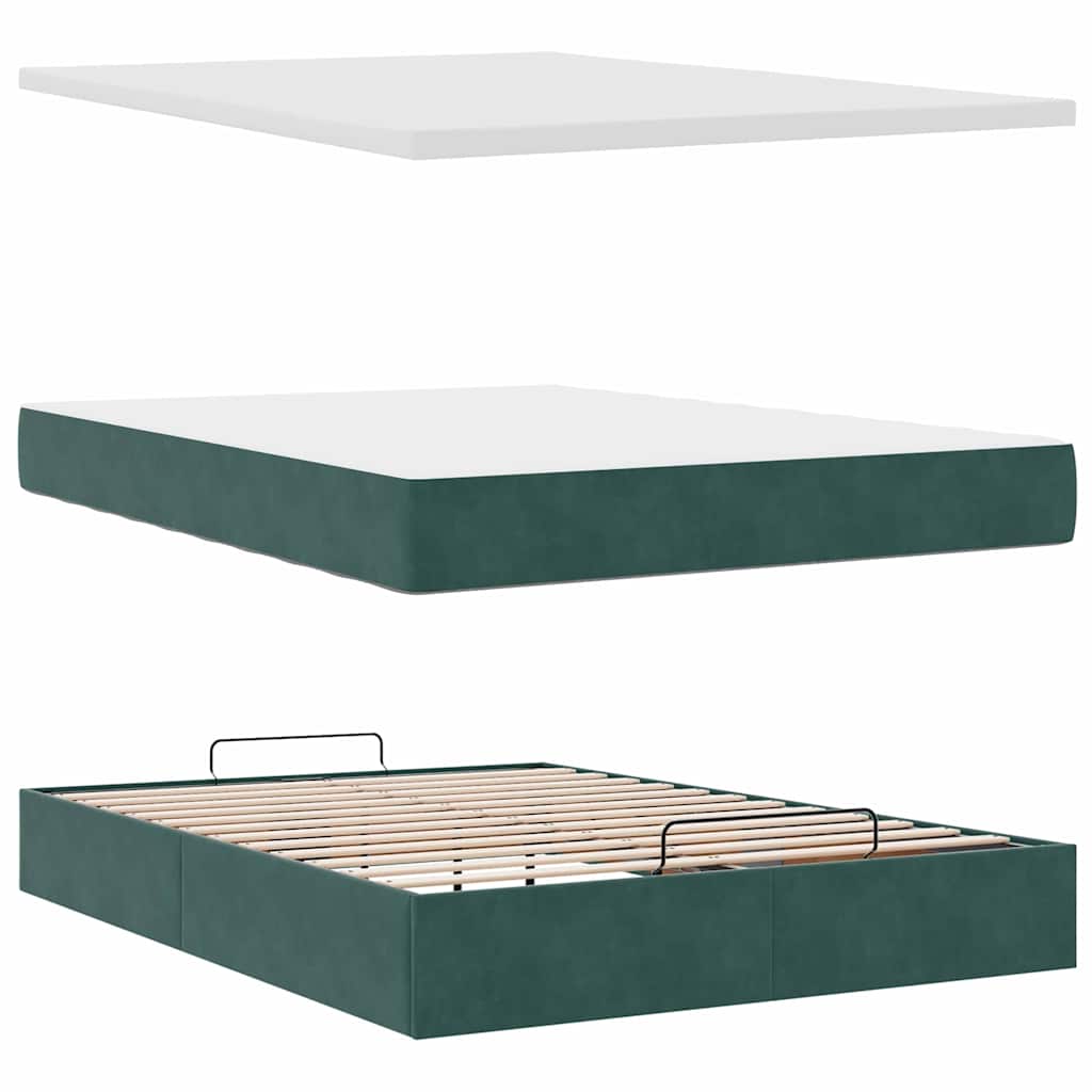 Cadre de lit ottoman avec matelas vert foncé 140x190 cm velours - XIOS