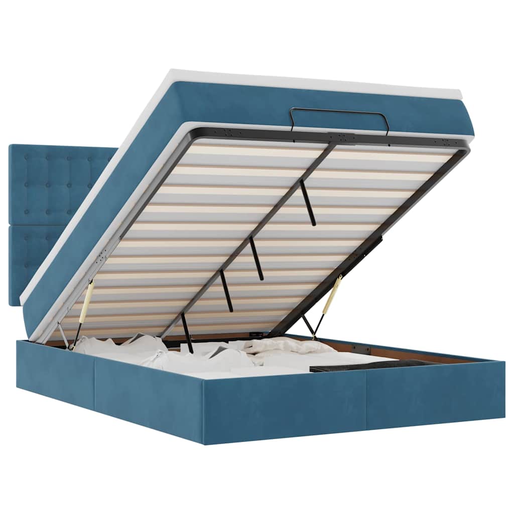Cadre de lit ottoman avec matelas bleu foncé 140x190 cm velours - XIOS