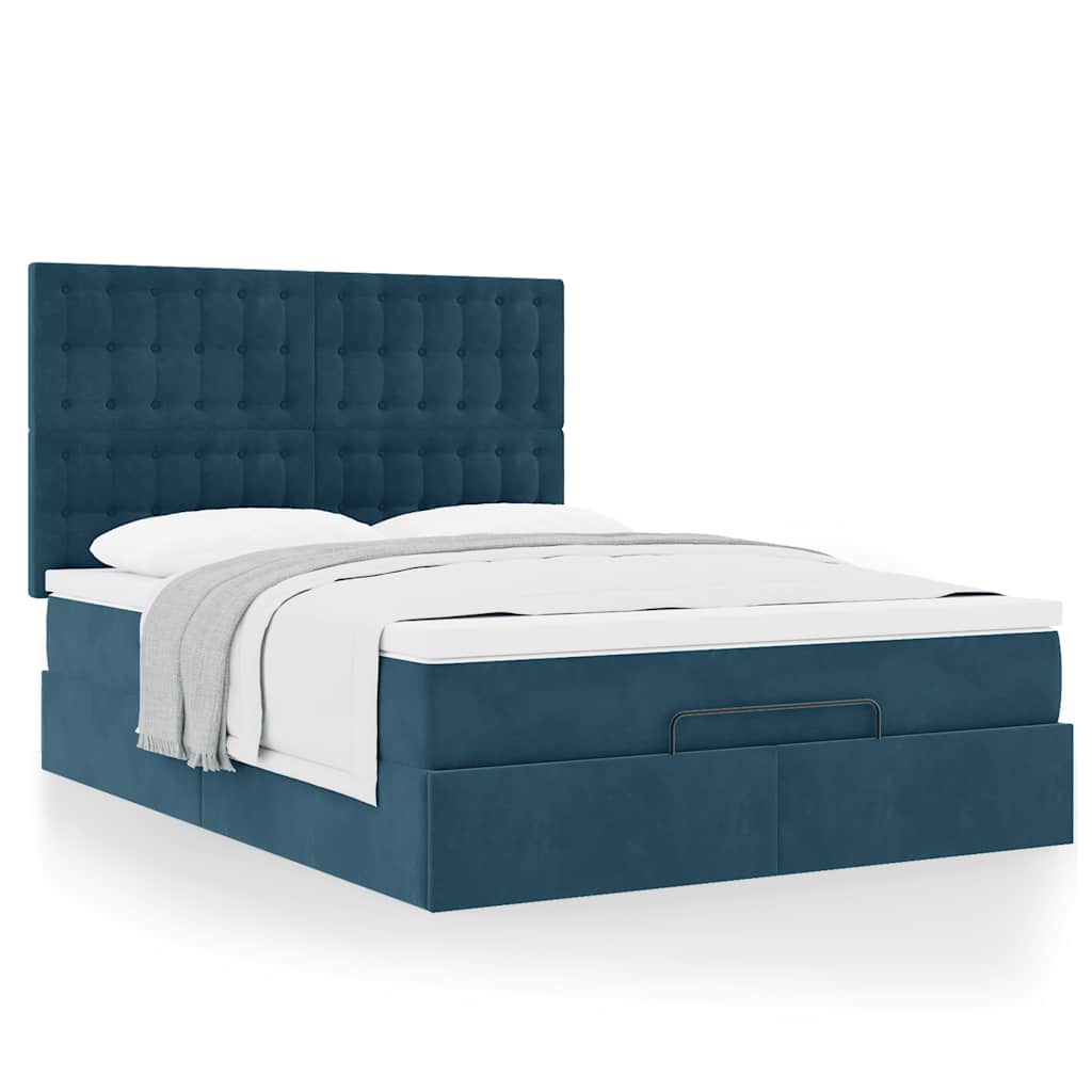 Cadre de lit ottoman avec matelas bleu foncé 140x190 cm velours - XIOS