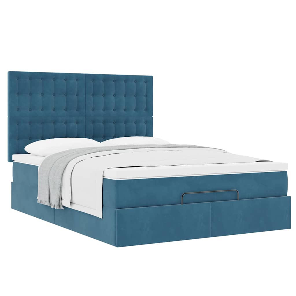 Cadre de lit ottoman avec matelas bleu foncé 140x190 cm velours - XIOS