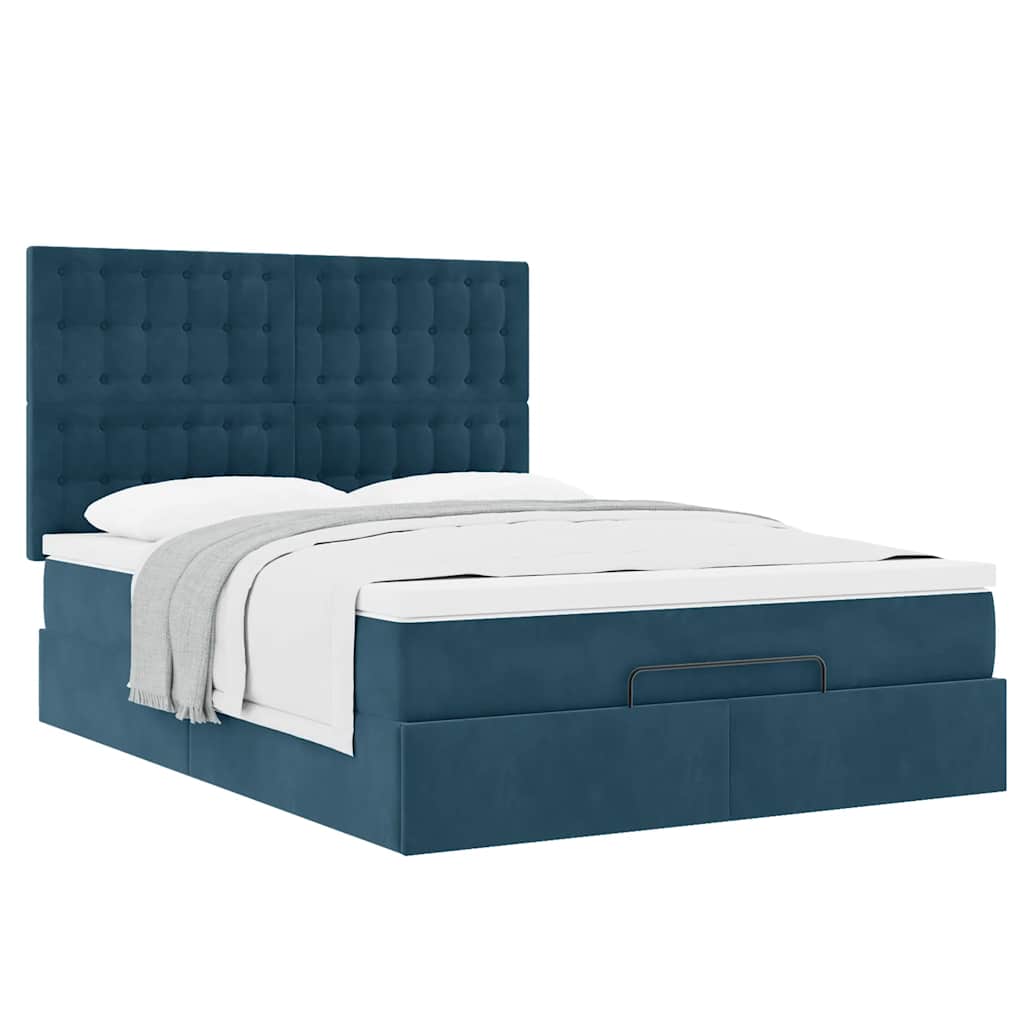 Cadre de lit ottoman avec matelas bleu foncé 140x190 cm velours - XIOS