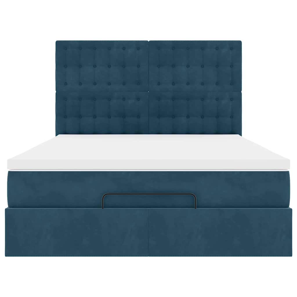 Cadre de lit ottoman avec matelas bleu foncé 140x190 cm velours - XIOS