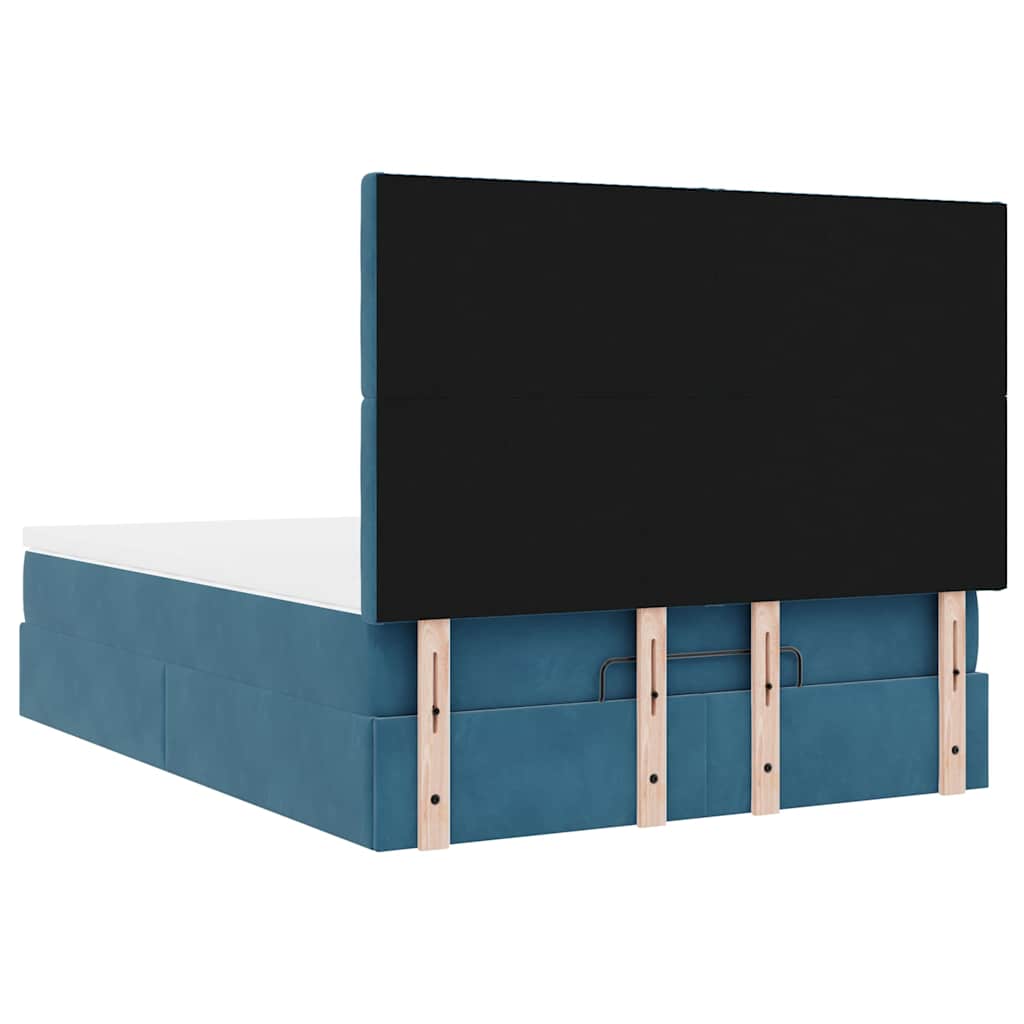 Cadre de lit ottoman avec matelas bleu foncé 140x190 cm velours - XIOS