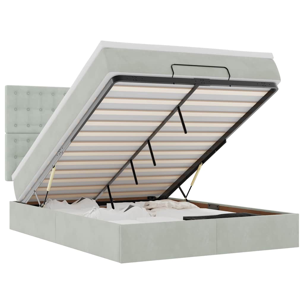 Cadre de lit ottoman avec matelas gris clair 140x200 cm velours - XIOS