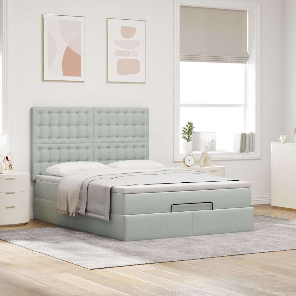 Cadre de lit ottoman avec matelas gris clair 140x200 cm velours - XIOS