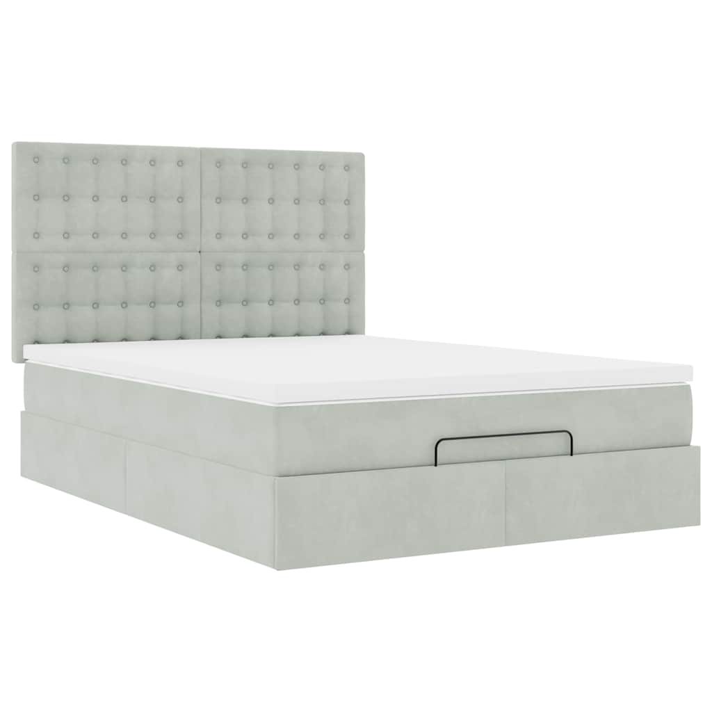 Cadre de lit ottoman avec matelas gris clair 140x200 cm velours - XIOS