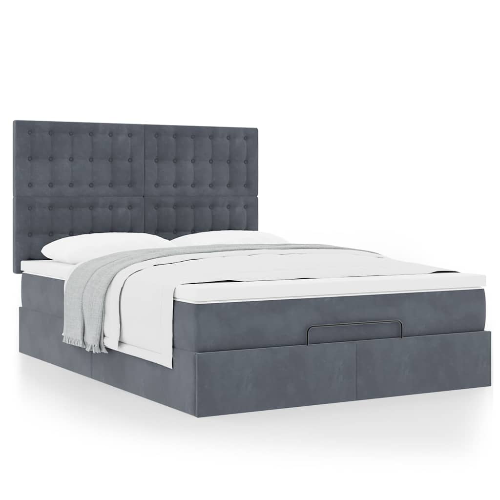 Cadre de lit ottoman avec matelas gris foncé 140x200 cm velours - XIOS