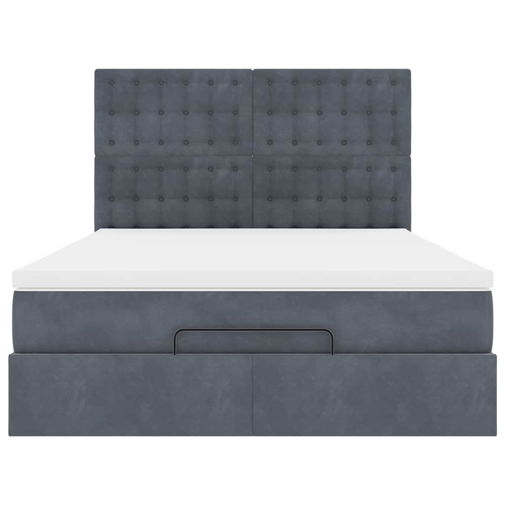 Cadre de lit ottoman avec matelas gris foncé 140x200 cm velours - XIOS