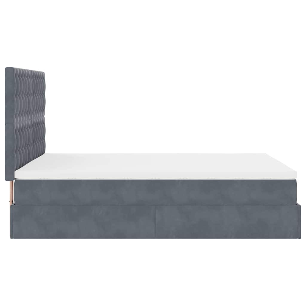 Cadre de lit ottoman avec matelas gris foncé 140x200 cm velours - XIOS