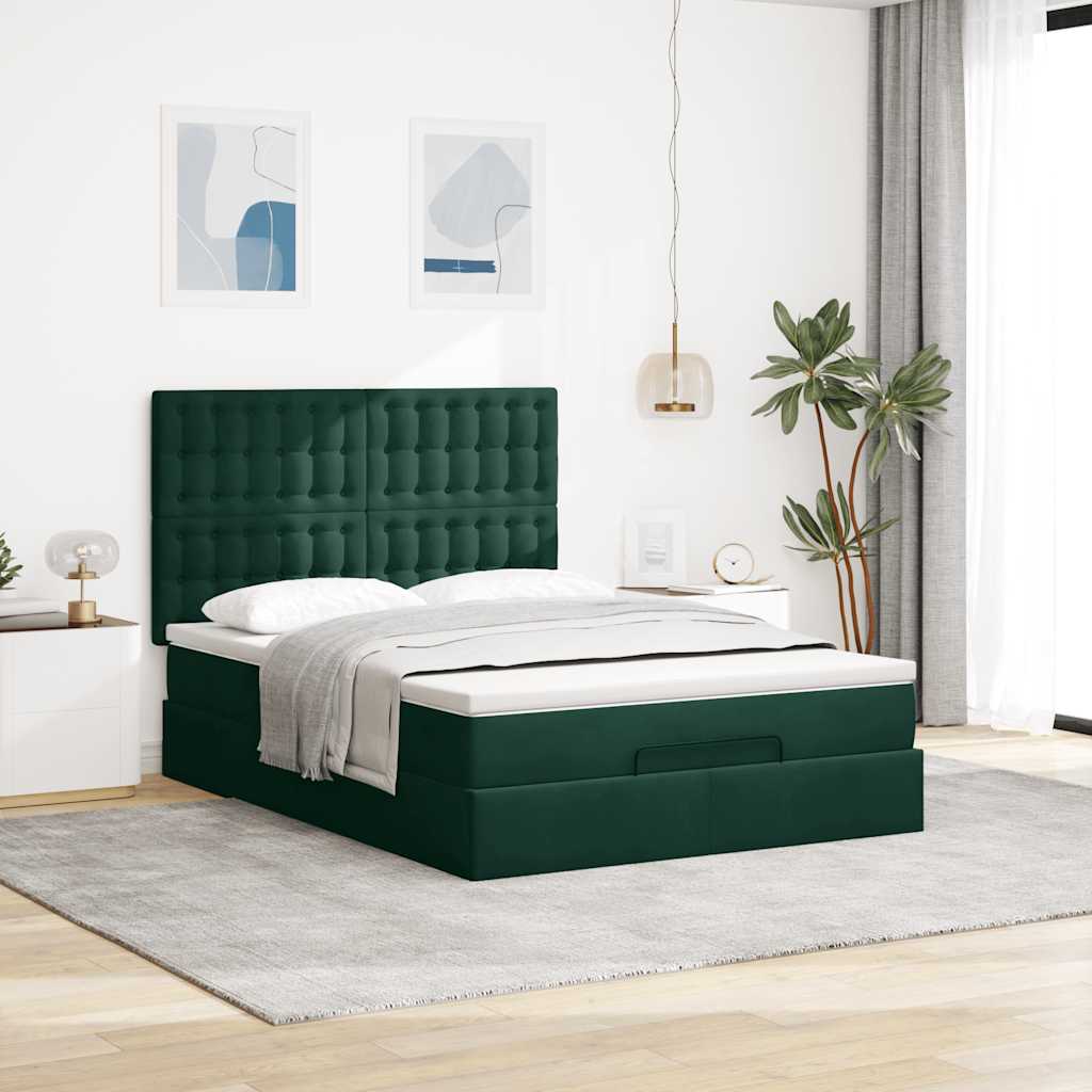 Cadre de lit ottoman avec matelas vert foncé 140x200 cm velours - XIOS