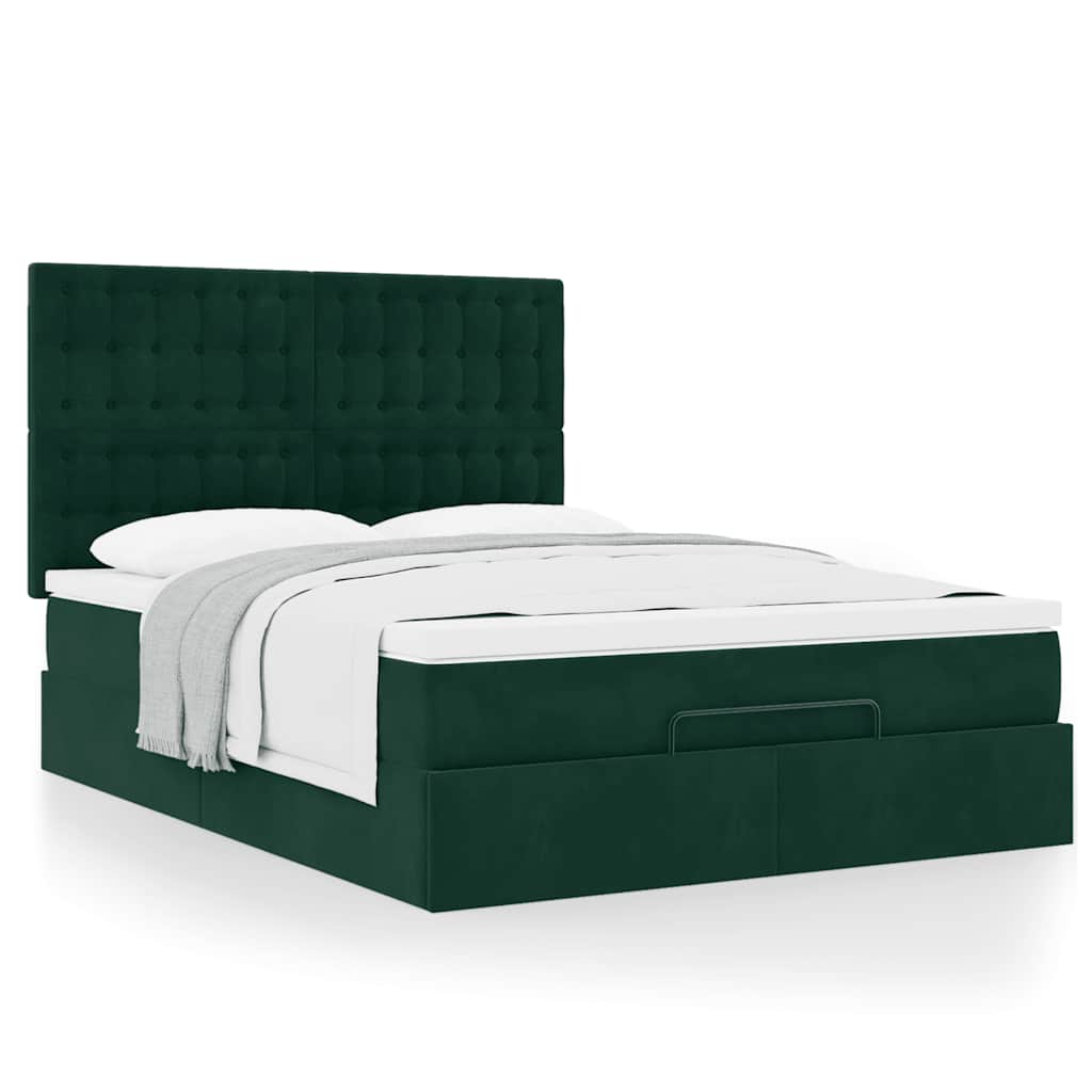 Cadre de lit ottoman avec matelas vert foncé 140x200 cm velours - XIOS