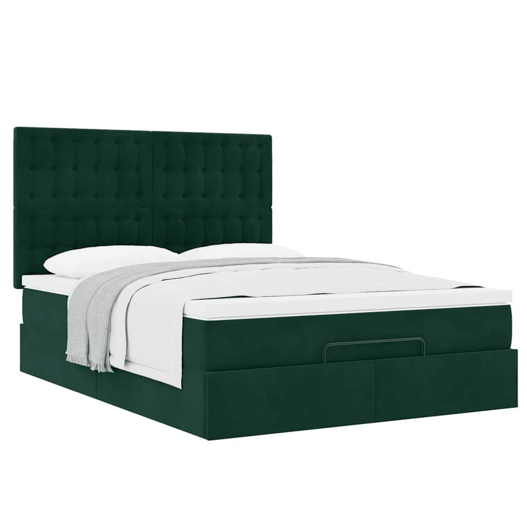 Cadre de lit ottoman avec matelas vert foncé 140x200 cm velours - XIOS