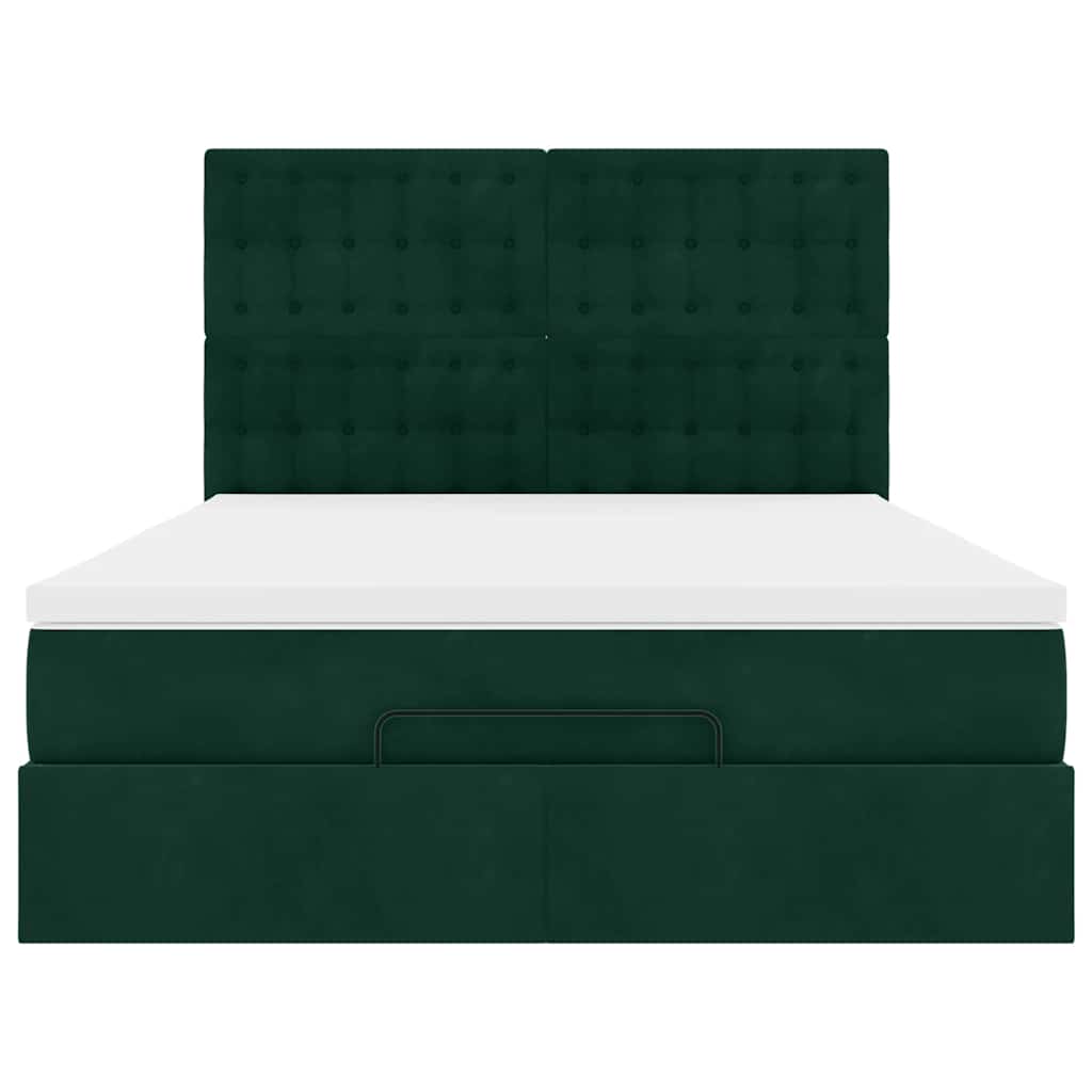 Cadre de lit ottoman avec matelas vert foncé 140x200 cm velours - XIOS