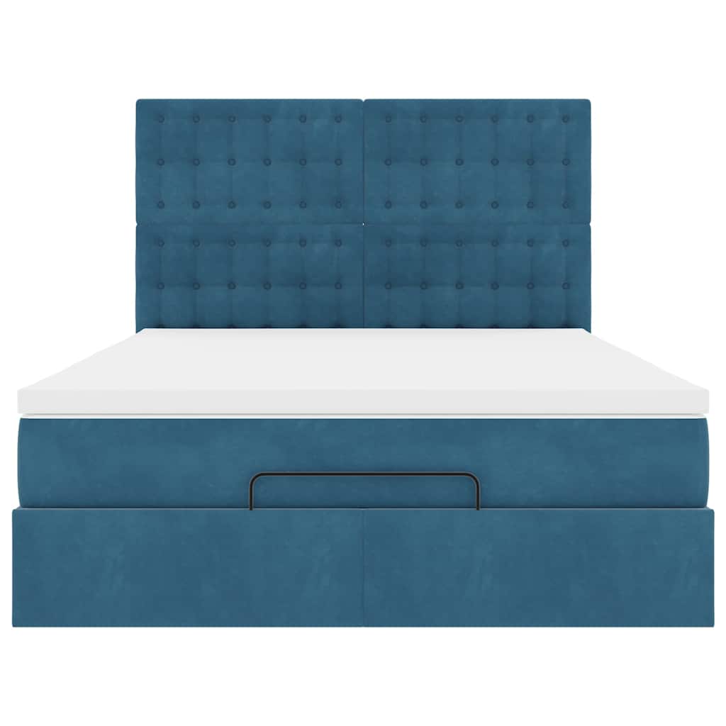 Cadre de lit ottoman avec matelas bleu foncé 140x200 cm velours - XIOS