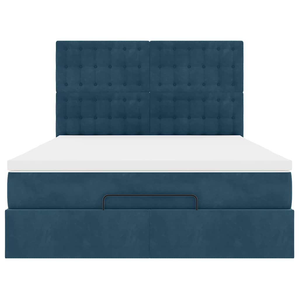 Cadre de lit ottoman avec matelas bleu foncé 140x200 cm velours - XIOS