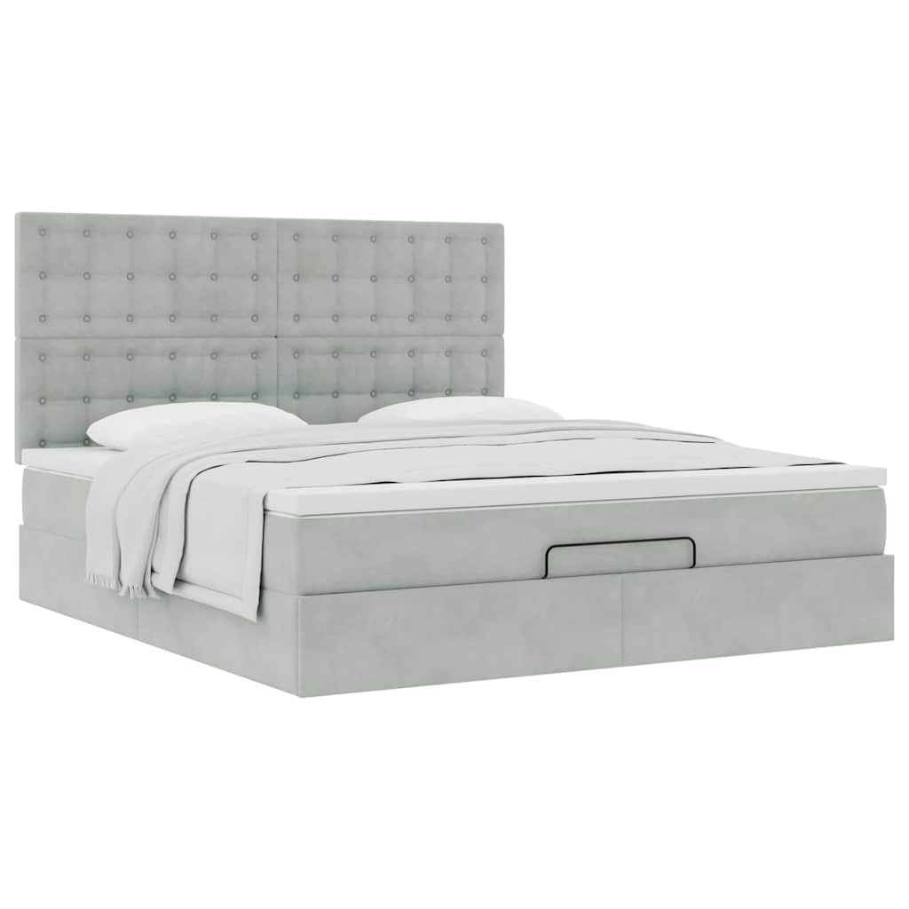 Cadre de lit ottoman et matelas gris clair 160x200cm velours - XIOS