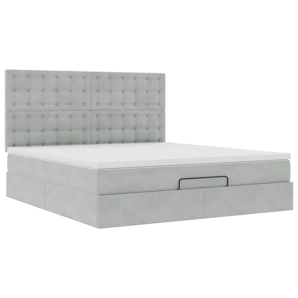 Cadre de lit ottoman et matelas gris clair 160x200cm velours - XIOS