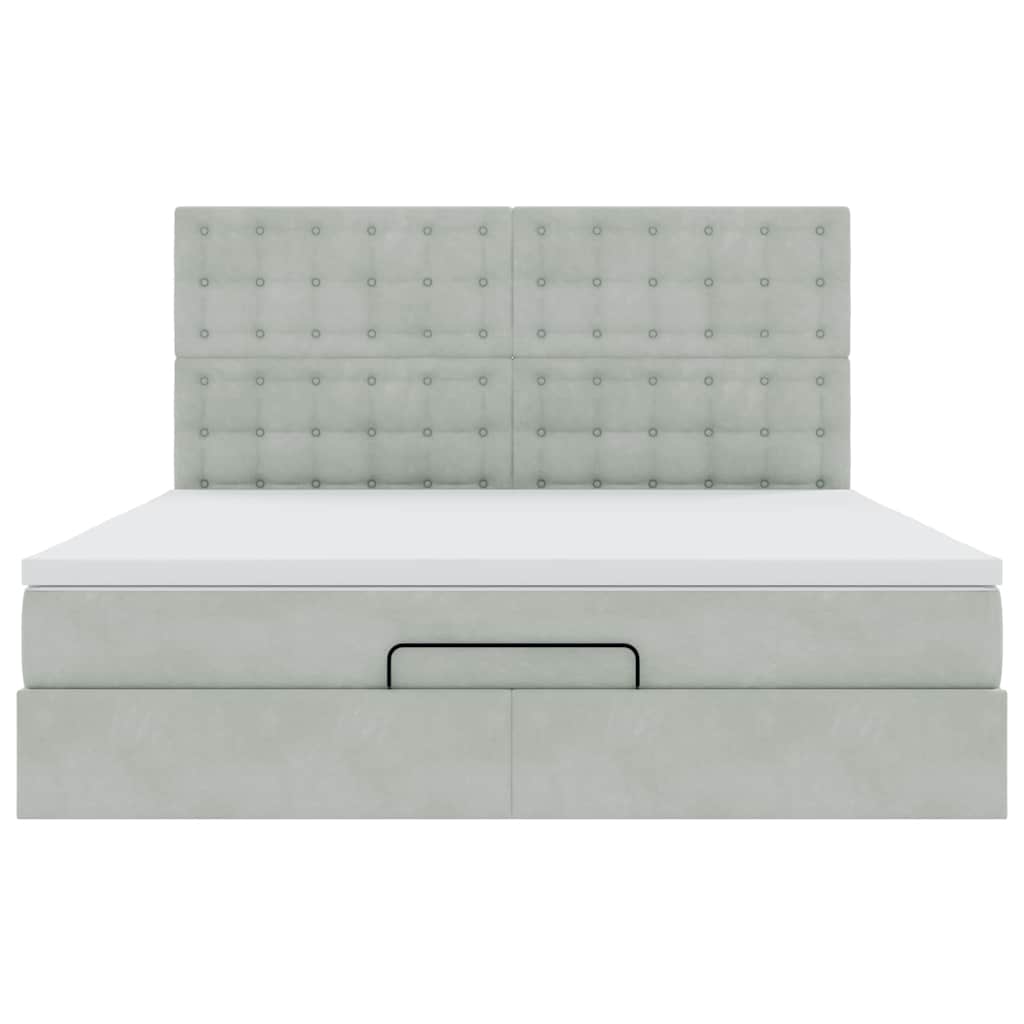 Cadre de lit ottoman et matelas gris clair 160x200cm velours - XIOS