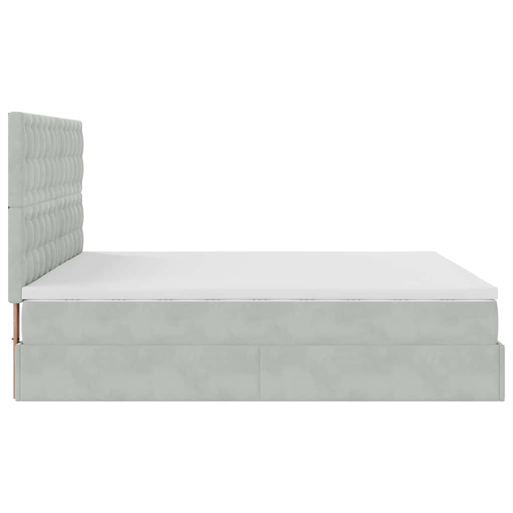 Cadre de lit ottoman et matelas gris clair 160x200cm velours - XIOS