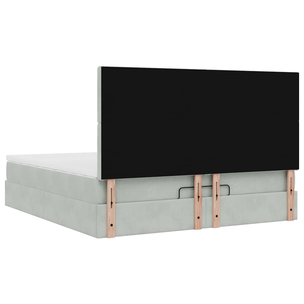 Cadre de lit ottoman et matelas gris clair 160x200cm velours - XIOS