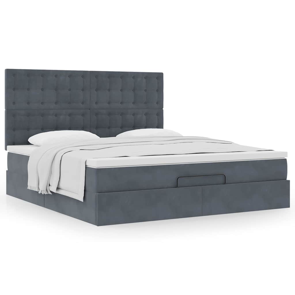 Cadre de lit ottoman avec matelas gris foncé 160x200cm velours - XIOS